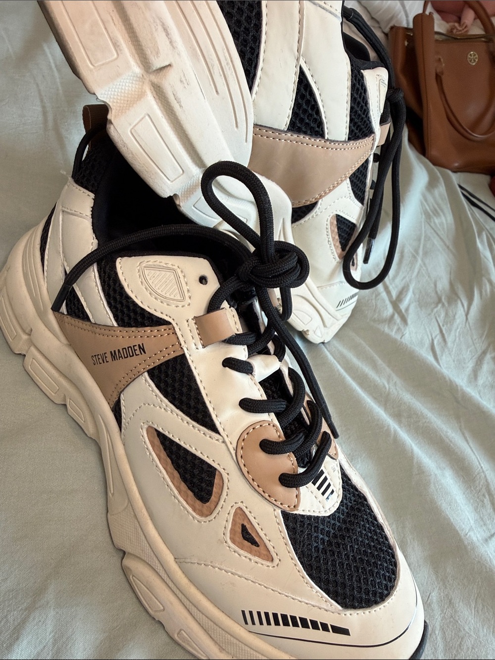 Steve Madden Tri-Tone Athletic Sneakers in Black, White & Beige